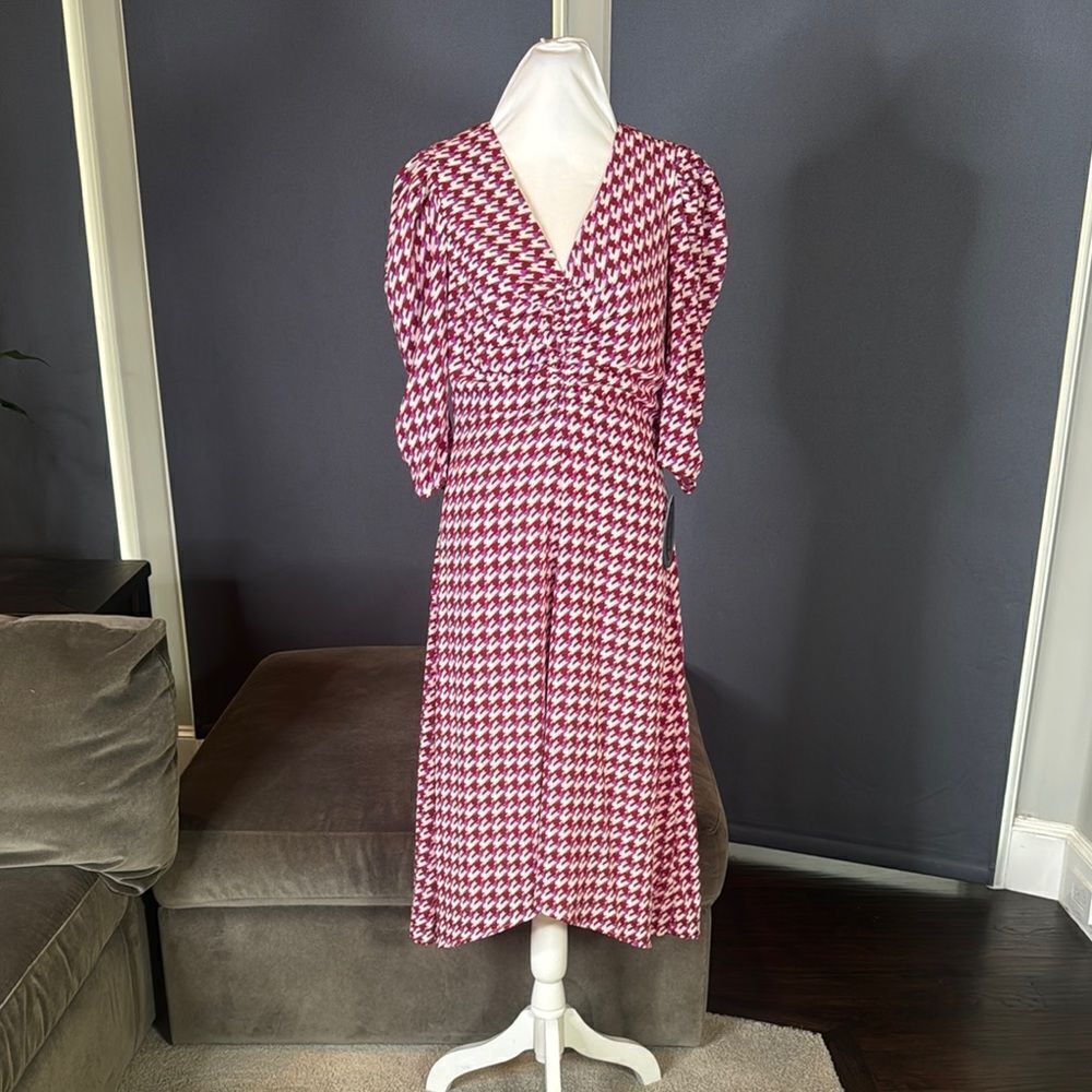 Women’s Scoop Ruched Front Dress 3/4 Sleeve Houndstooth Size S (4-6) NEW